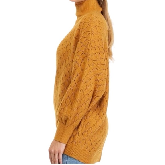 Wonderly Indian Gold Sweater Mock Turtleneck Balloon Sleeves Tunic Length Sz L - Picture 7 of 11